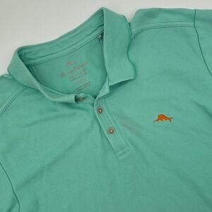 Tommy Bahama XL Mens Polo Shirt Supima Cotton Orange Fish Logo Green